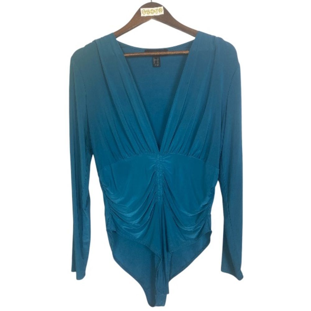 Forever 21 teal elegant Blue Long Sleeve Women's Top leotard / Wms OX